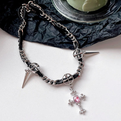 1 Piece Fashion Cross Alloy Inlay Rhinestones Women'S Necklace