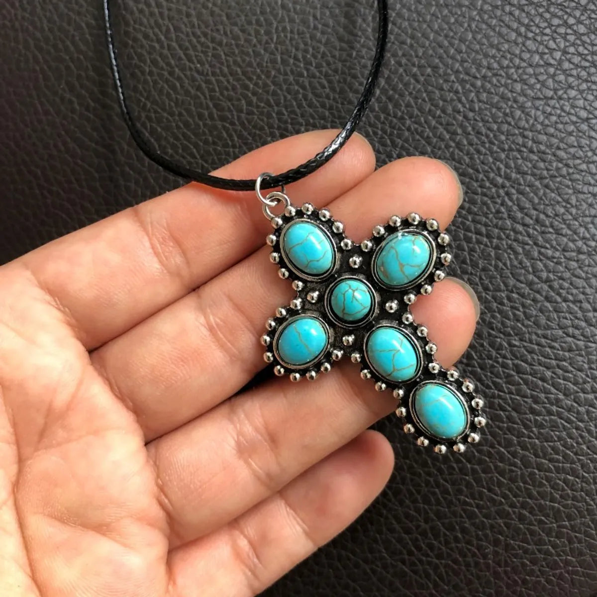 1 Piece Fashion Cross Alloy Inlay Turquoise Women's Necklace