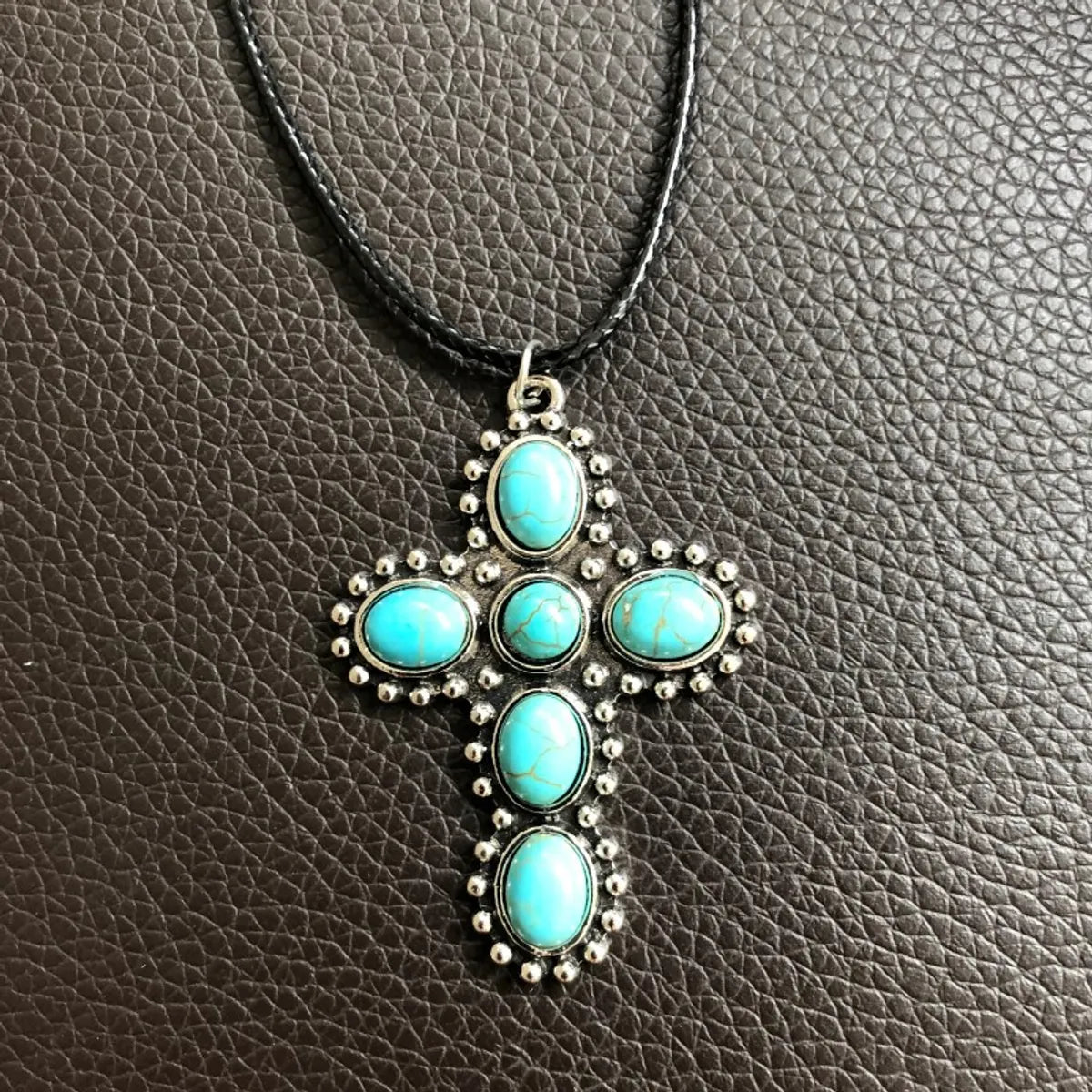 1 Piece Fashion Cross Alloy Inlay Turquoise Women's Necklace