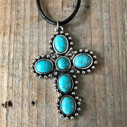 1 Piece Fashion Cross Alloy Inlay Turquoise Women's Necklace