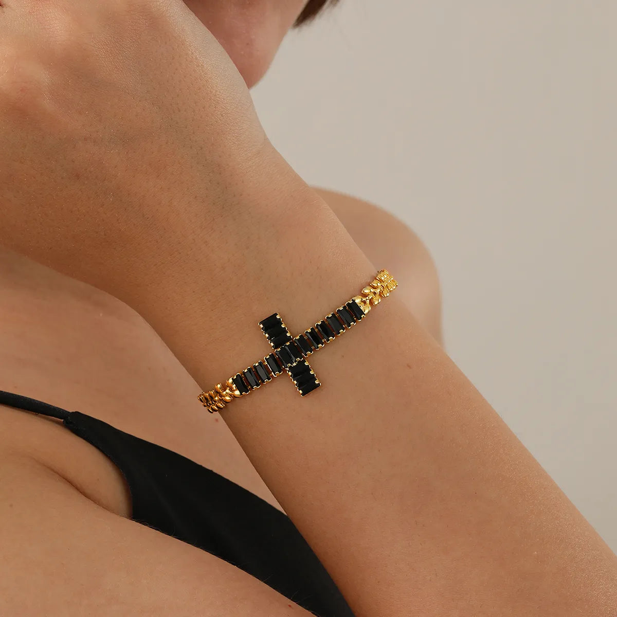 1 Piece Fashion Cross Copper Plating Zircon Bracelets