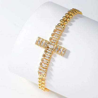 1 Piece Fashion Cross Copper Plating Zircon Bracelets