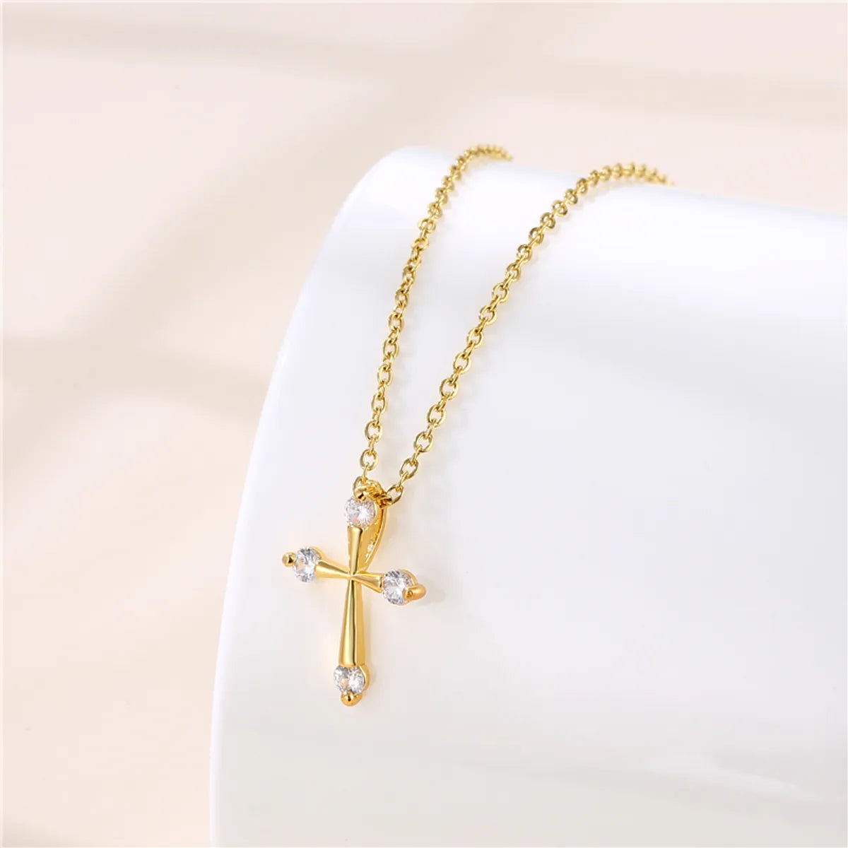 1 Piece Fashion Cross Stainless Steel Titanium Steel Plating Inlay Zircon Pendant Necklace