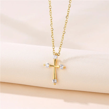 1 Piece Fashion Cross Stainless Steel Titanium Steel Plating Inlay Zircon Pendant Necklace