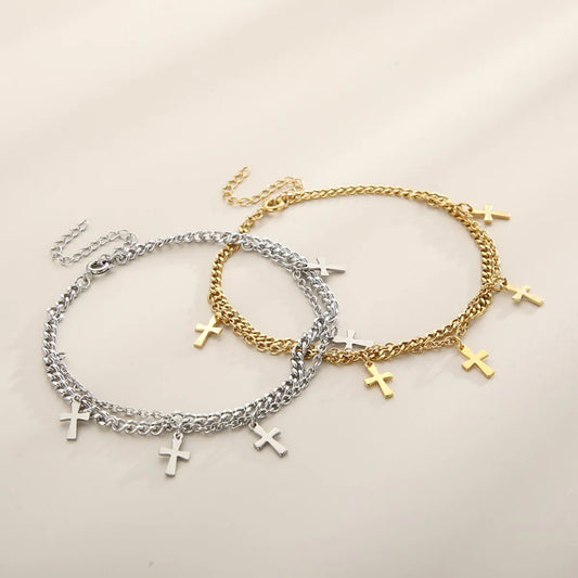 1 Piece Fashion Cross Titanium Steel Plating 18k Gold Plated Women's Anklet