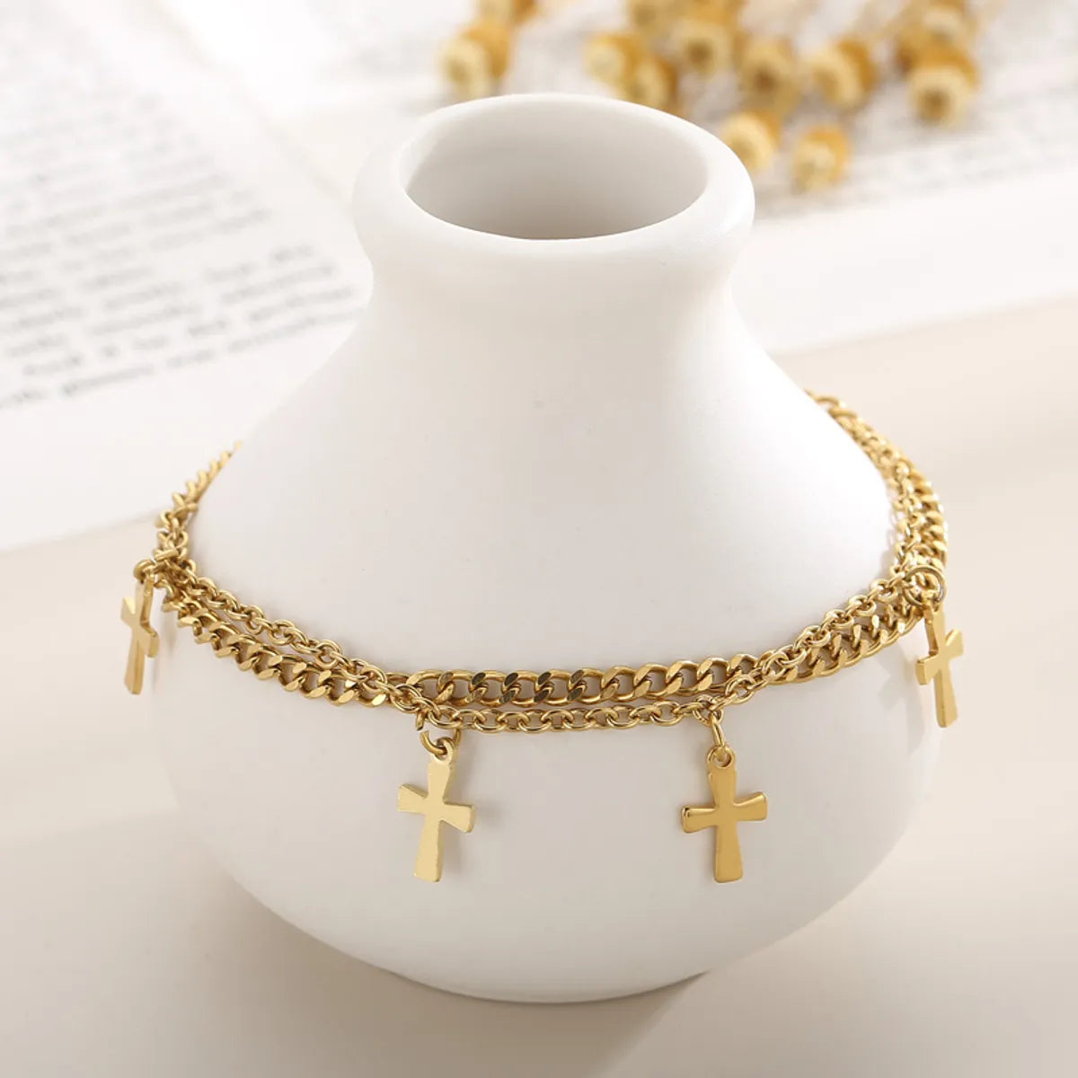 1 Piece Fashion Cross Titanium Steel Plating 18k Gold Plated Women's Anklet