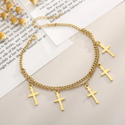 1 Piece Fashion Cross Titanium Steel Plating 18k Gold Plated Women's Anklet