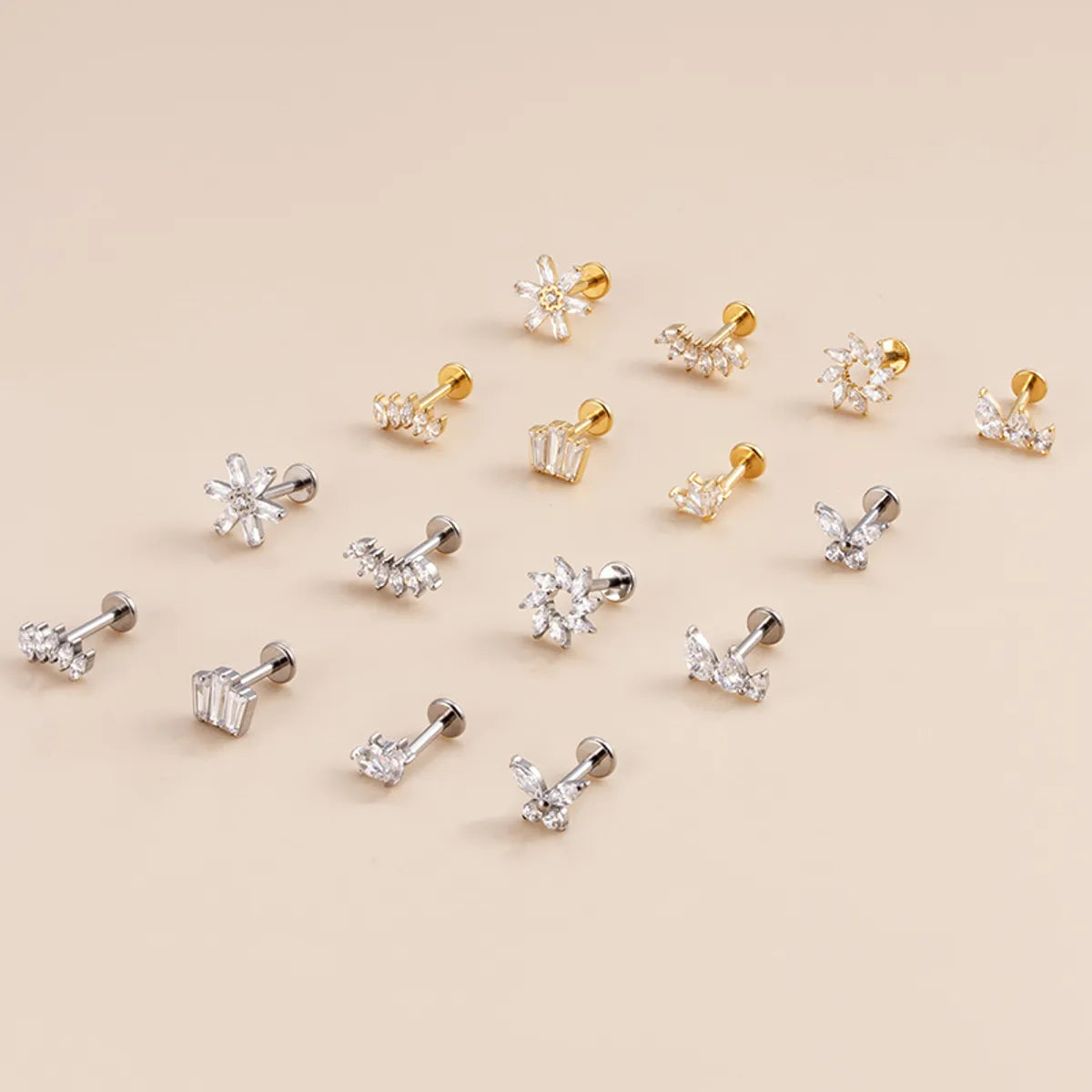 1 Piece Fashion Crown Flower Butterfly Titanium Inlay Zircon Ear Studs