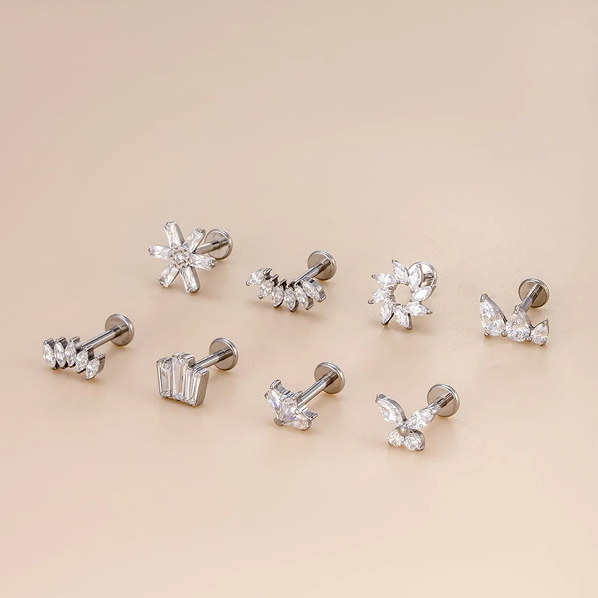 1 Piece Fashion Crown Flower Butterfly Titanium Inlay Zircon Ear Studs