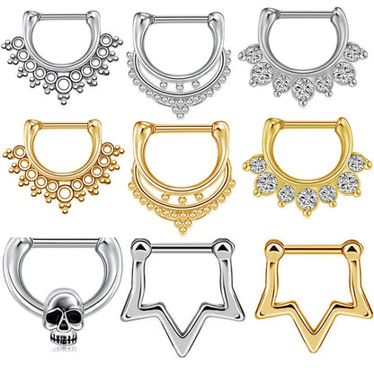 1 Piece Fashion Crown Skull Stainless Steel Plating Inlay Artificial Gemstones Nose Ring