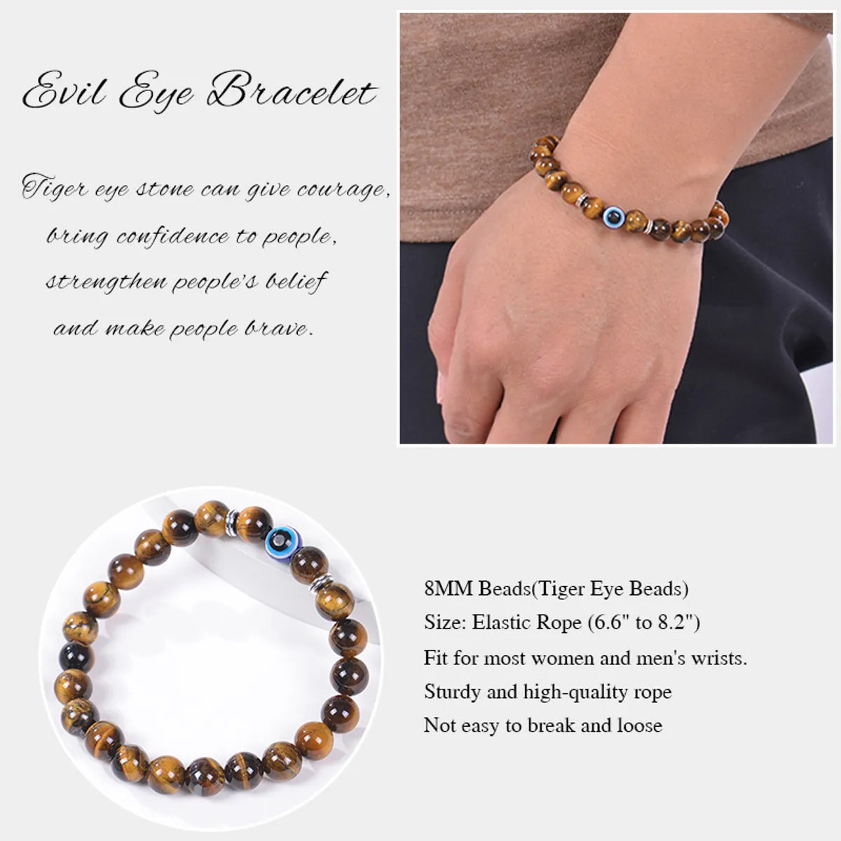 Fashion Devil'S Eye Natural Stone Tiger Eye Beaded Handmade Men'S Bracelets