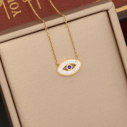 1 Piece Fashion Devil's Eye Stainless Steel Enamel Hollow Out Inlay Zircon Pendant Necklace