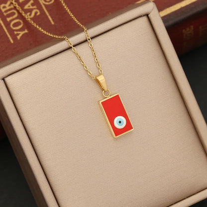 1 Piece Fashion Devil's Eye Stainless Steel Enamel Hollow Out Inlay Zircon Pendant Necklace