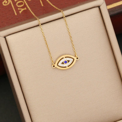 1 Piece Fashion Devil's Eye Stainless Steel Enamel Hollow Out Inlay Zircon Pendant Necklace