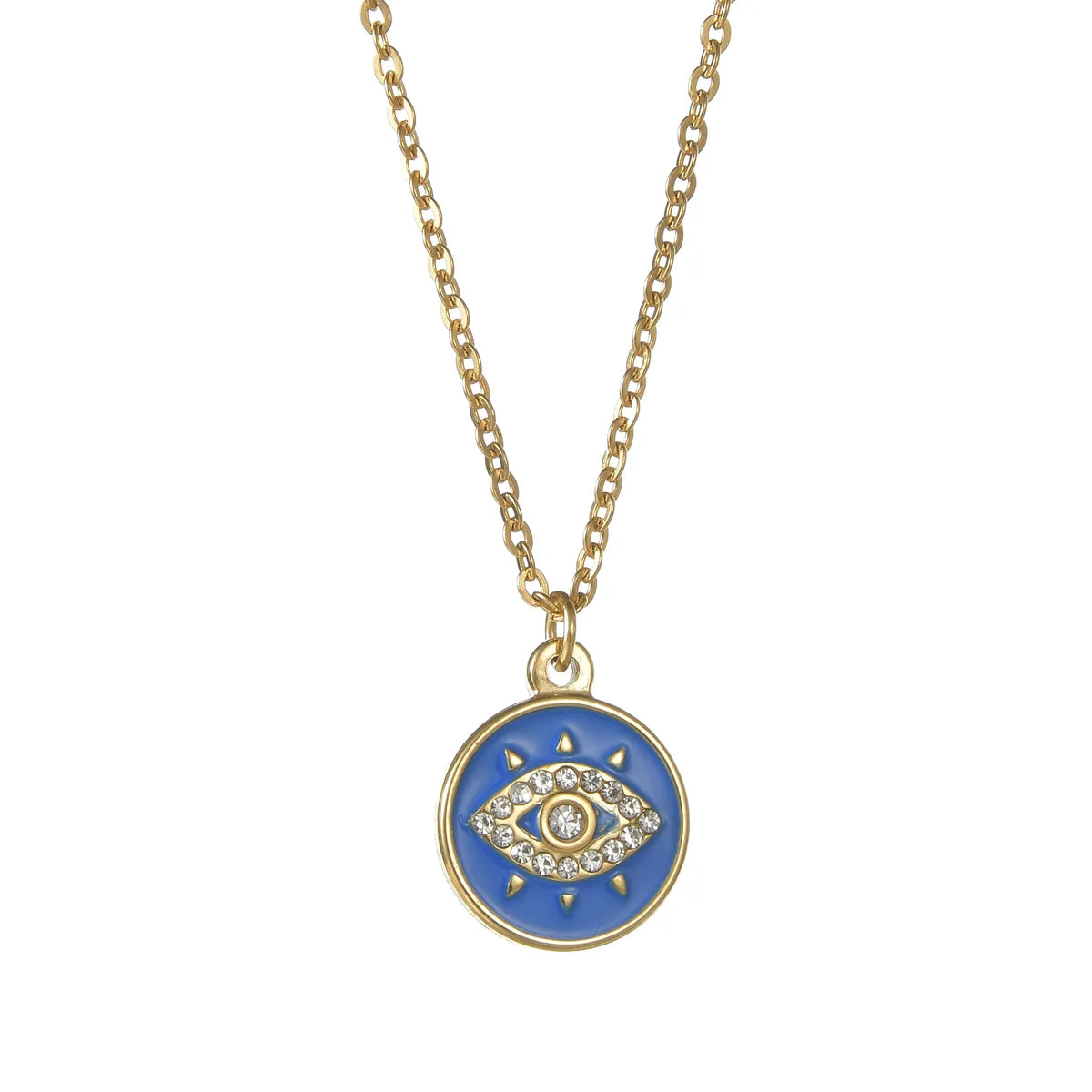 Fashion Devil's Eye Stainless Steel Enamel Plating Inlay Zircon 14k Gold Plated Pendant Necklace