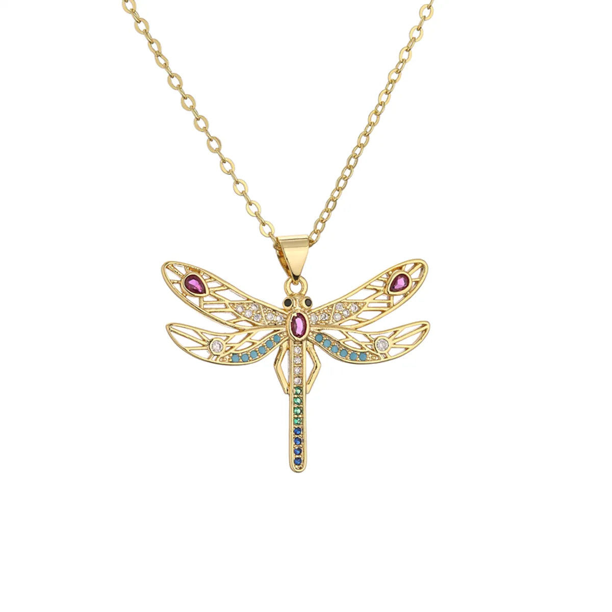 1 Piece Fashion Dragonfly Copper Plating Inlay Zircon Pendant Necklace