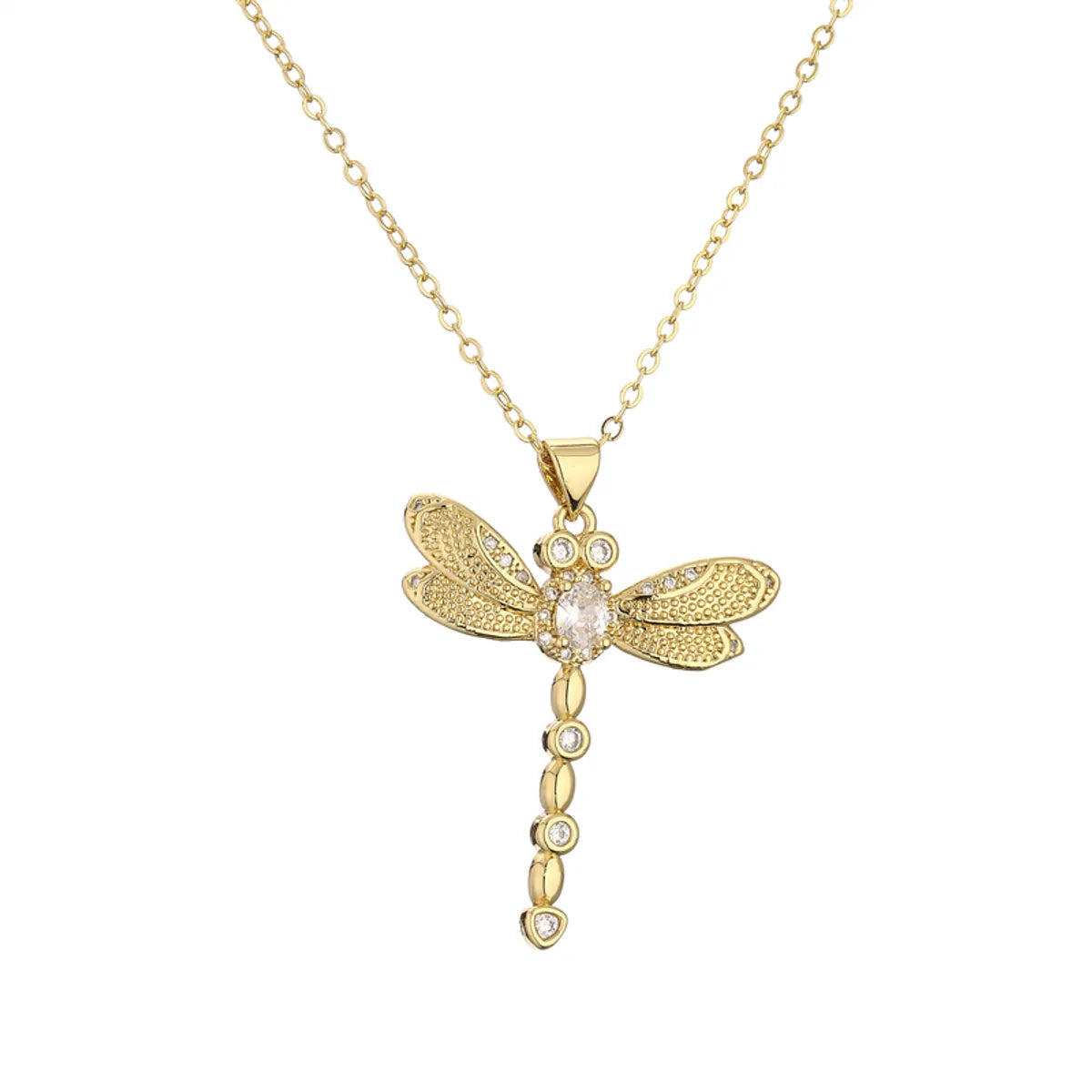 1 Piece Fashion Dragonfly Copper Plating Inlay Zircon Pendant Necklace