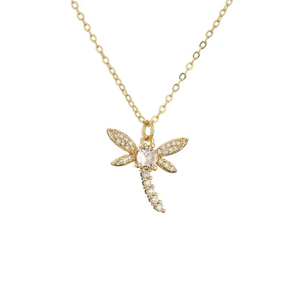 1 Piece Fashion Dragonfly Copper Plating Inlay Zircon Pendant Necklace