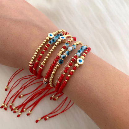 Fashion Eye Artificial Crystal Glass Copper Beaded Enamel Plating Gold Plated Women'S Bracelets