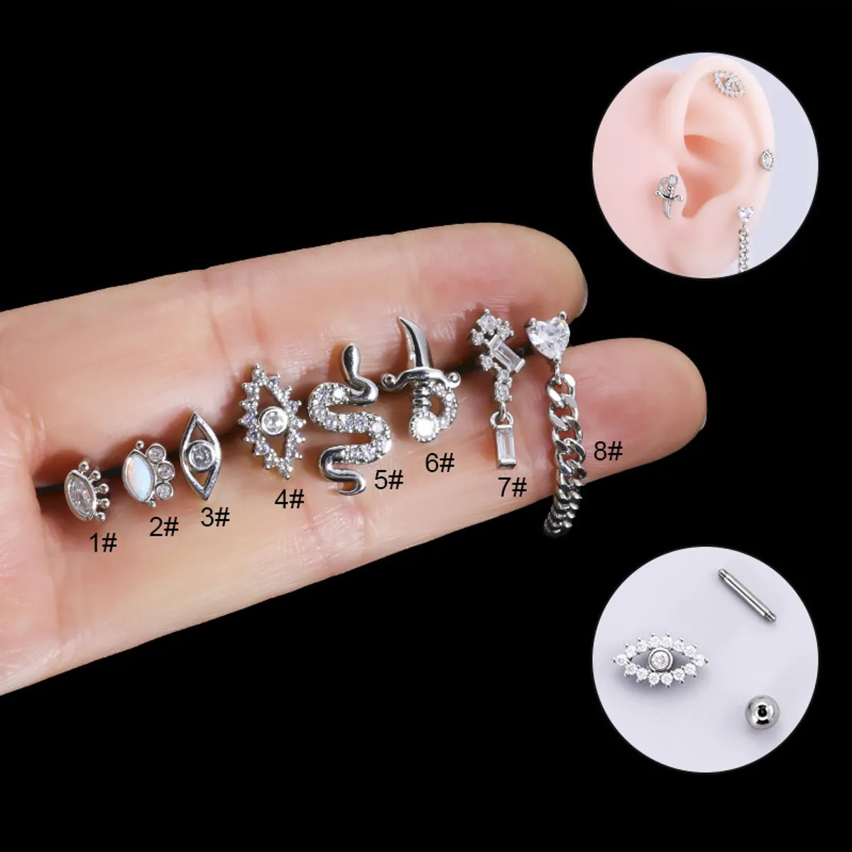 1 Piece Fashion Eye Metal Plating Inlay Zircon Ear Studs