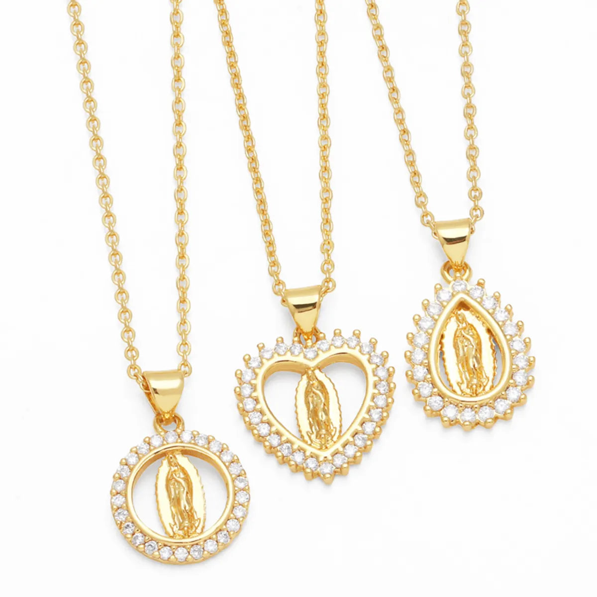 1 Piece Fashion Faith Water Droplets Heart Shape Copper Plating Inlay Zircon Pendant Necklace