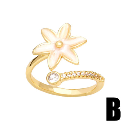 1 Piece Fashion Flower Bird Copper Enamel Plating Inlay Zircon Open Ring