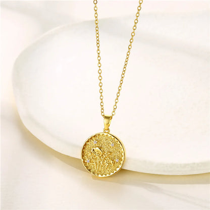 Fashion Flower Lotus Chrysanthemum Stainless Steel Titanium Steel Plating Inlay Zircon 18k Gold Plated Gold Plated Pendant Necklace