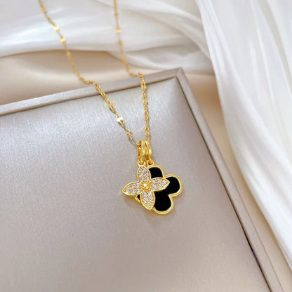 Fashion Flower Stainless Steel Copper Plating Inlay Artificial Gemstones Pendant Necklace