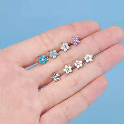 1 Piece Fashion Flower Stainless Steel Plating Inlay Zircon Ear Studs