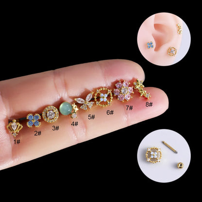 1 Piece Fashion Flower Stainless Steel Plating Inlay Zircon Ear Studs