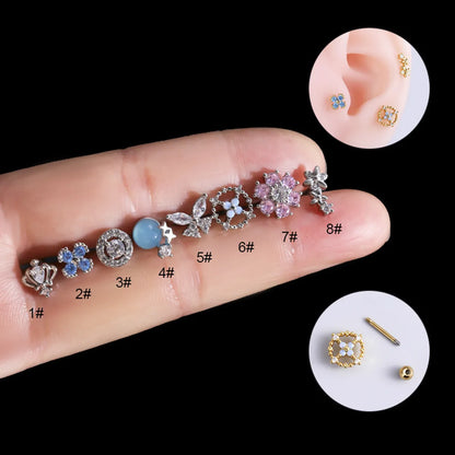 1 Piece Fashion Flower Stainless Steel Plating Inlay Zircon Ear Studs