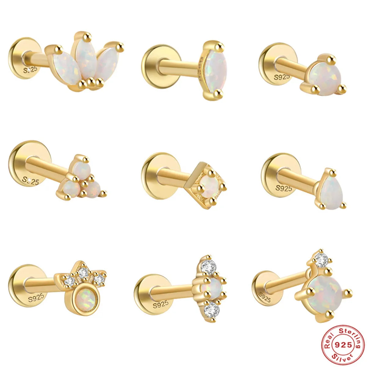 1 Piece Fashion Flower Sterling Silver Plating Inlay Gem Ear Studs