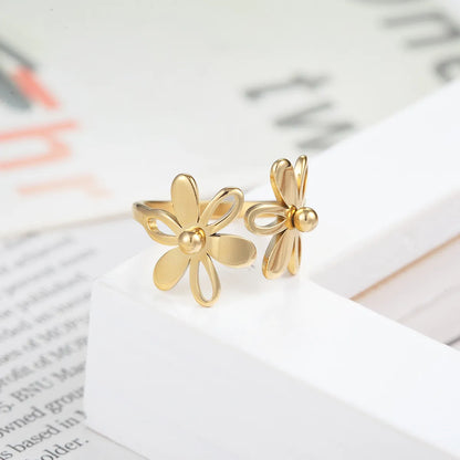 1 Piece Fashion Flower Titanium Steel Plating Open Ring