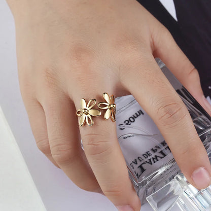 1 Piece Fashion Flower Titanium Steel Plating Open Ring