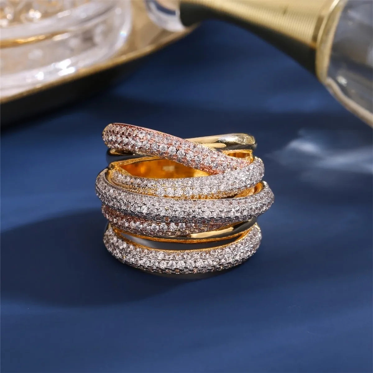 1 Piece Fashion Geometric Copper Inlay Zircon Rings