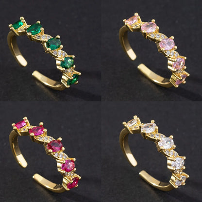 1 Piece Fashion Geometric Copper Plating Inlay Zircon Open Ring