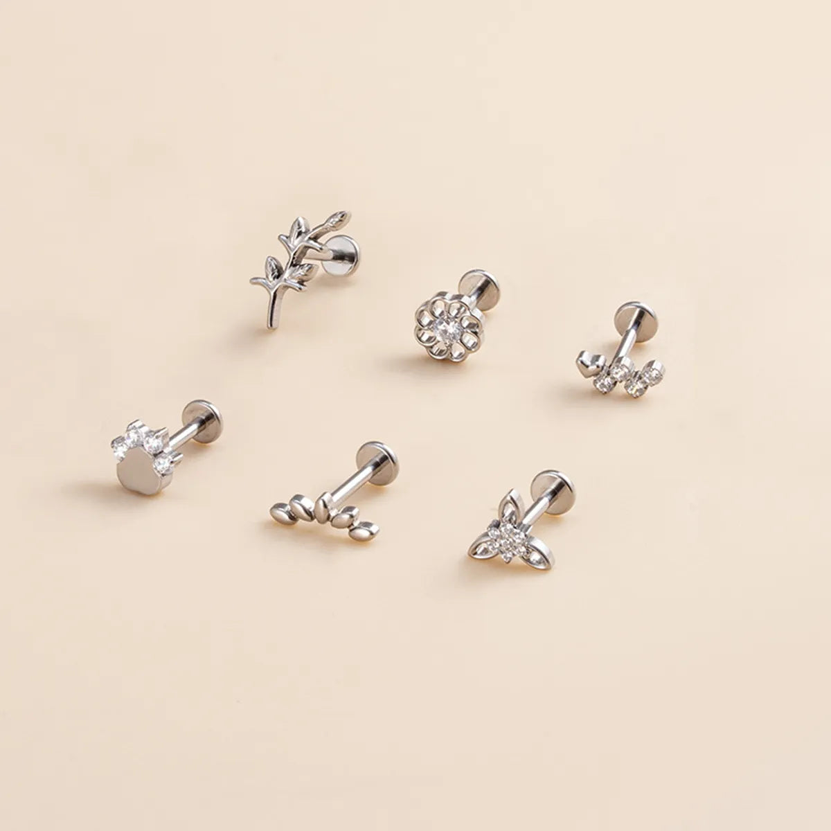 1 Piece Fashion Geometric Flower Inlaid Zircon Titanium Ear Studs