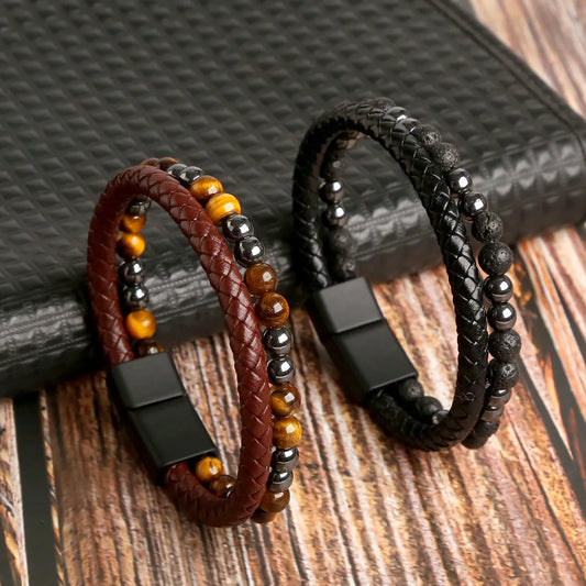 Fashion Geometric Natural Stone Rope Men'S Bracelets