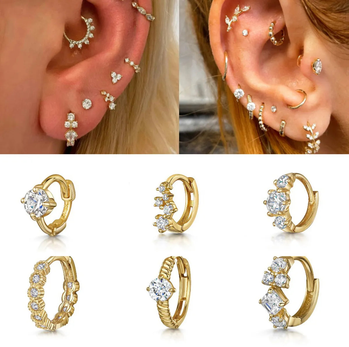 1 Piece Fashion Geometric Plating Inlay Copper Zircon Cartilage Earrings