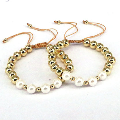 1 Piece Fashion Geometric Round Freshwater Pearl Copper Bracelets