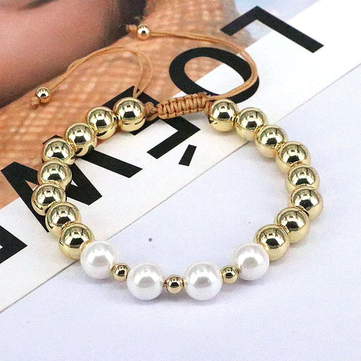 1 Piece Fashion Geometric Round Freshwater Pearl Copper Bracelets