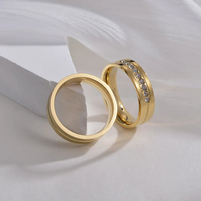 Wholesale Jewelry Fashion Geometric 201 Stainless Steel Rhinestones Gold Plated Inlay Rings