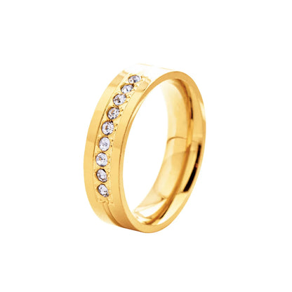 Wholesale Jewelry Fashion Geometric 201 Stainless Steel Rhinestones Gold Plated Inlay Rings