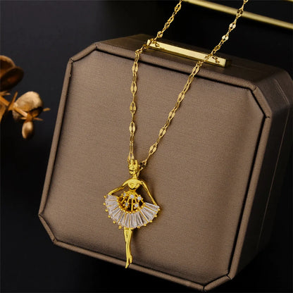 Fashion Geometric Titanium Steel Plating Zircon Necklace