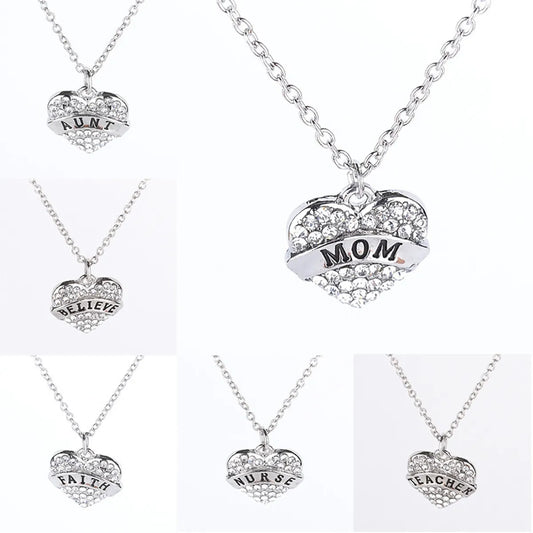 Fashion Mama Heart Shape Alloy Inlay Rhinestones Unisex Pendant Necklace