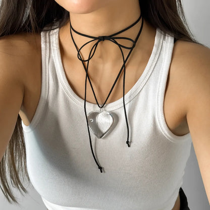 1 Piece Fashion Heart Shape Alloy Leather Wax Line Flannel Straps Women's Pendant Necklace