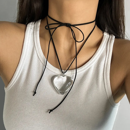 1 Piece Fashion Heart Shape Alloy Leather Wax Line Flannel Straps Women's Pendant Necklace