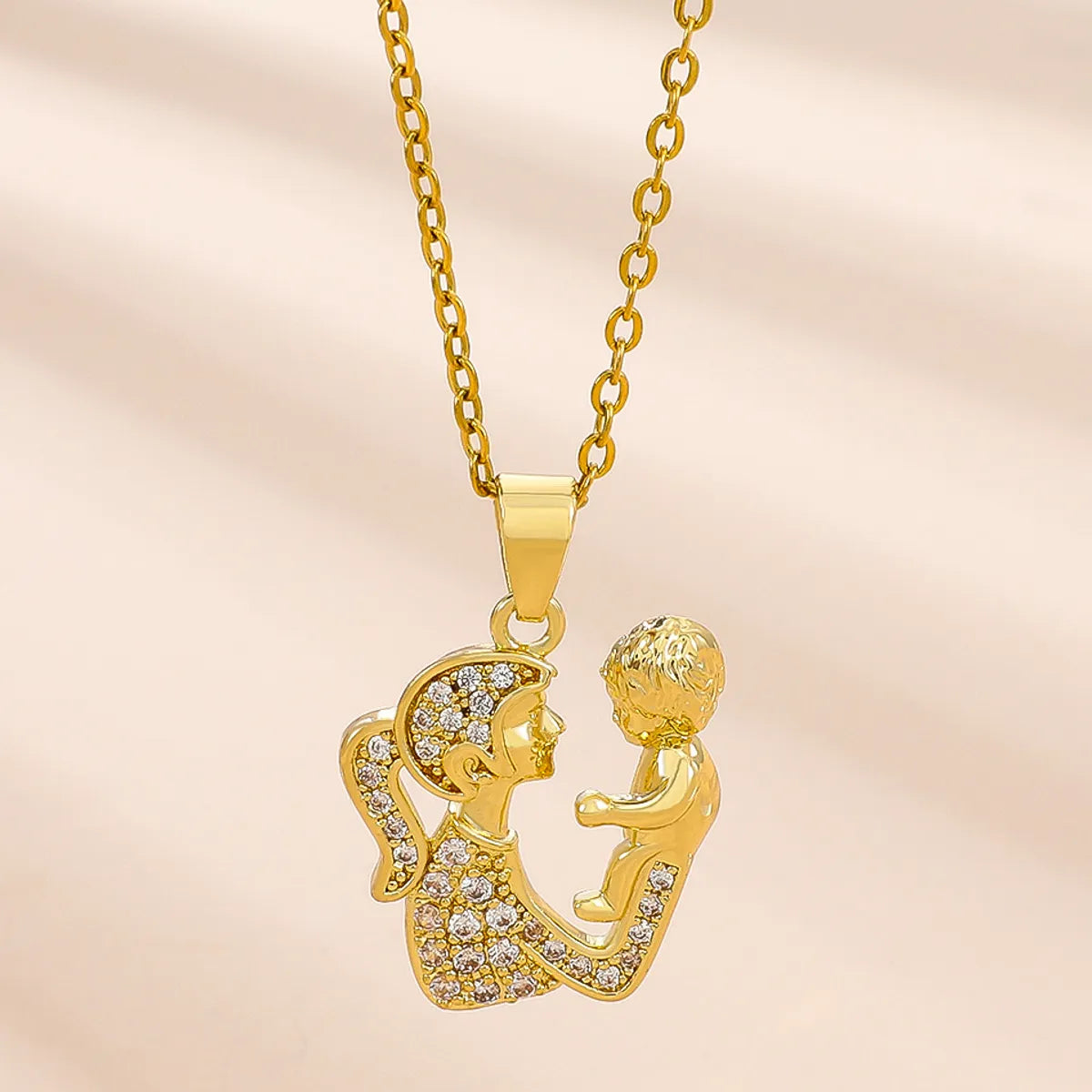 1 Piece Fashion Mama Heart Shape Alloy Plating Inlay Rhinestones 14k Gold Plated Mother'S Day Pendant Necklace