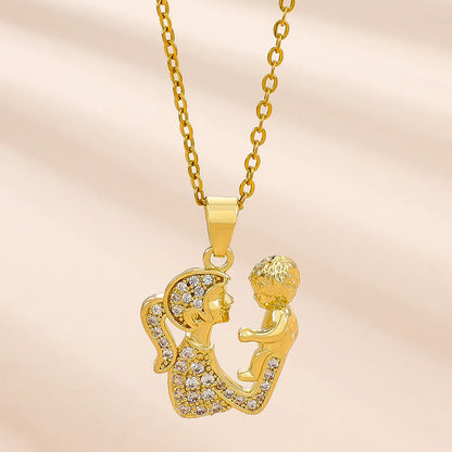 1 Piece Fashion Mama Heart Shape Alloy Plating Inlay Rhinestones 14k Gold Plated Mother'S Day Pendant Necklace