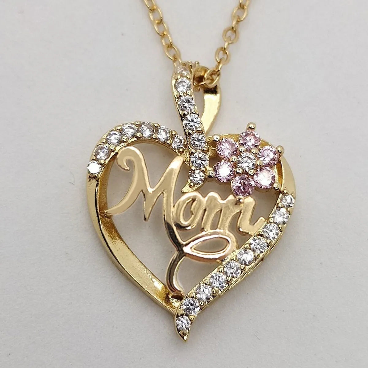 1 Piece Fashion Mama Heart Shape Alloy Plating Rhinestones Women'S Pendant Necklace